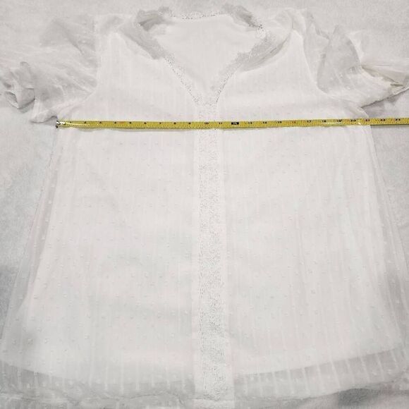 Women's T-Shirt V Neck Lace Crochet Solid Tunic Tops Comfy Short Blouse White si - Picture 3 of 6